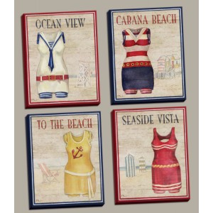 Cute, Vintage, Retro, Old-Fashioned Bathing Suits; Four 11X14 Canvases; Hand-Stretched and Ready to Hang!   